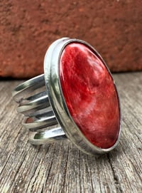 Image 1 of WL&A Handmade Heavy Ingot Cuatro Red Sponge Coral Ring - Size 8.5