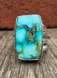 Image 2 of WL&A Handmade Heavy Ingot Cuatro Gem Sonoran Desert Blue Ring - Size 7