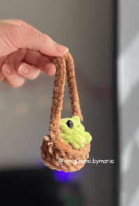 Image 2 of Frog In A Basket Crochet Amigurumi - Handmade Frog Plushie - Car Mirror Hanger - Cute Gift Frog