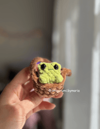 Image 3 of Frog In A Basket Crochet Amigurumi - Handmade Frog Plushie - Car Mirror Hanger - Cute Gift Frog