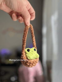 Image 5 of Frog In A Basket Crochet Amigurumi - Handmade Frog Plushie - Car Mirror Hanger - Cute Gift Frog