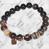 Image 1 of ANA826158 - Black Striped Agate Stone Bead Bracelet 10mm