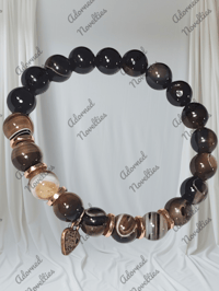 Image 2 of ANA826158 - Black Striped Agate Stone Bead Bracelet 10mm