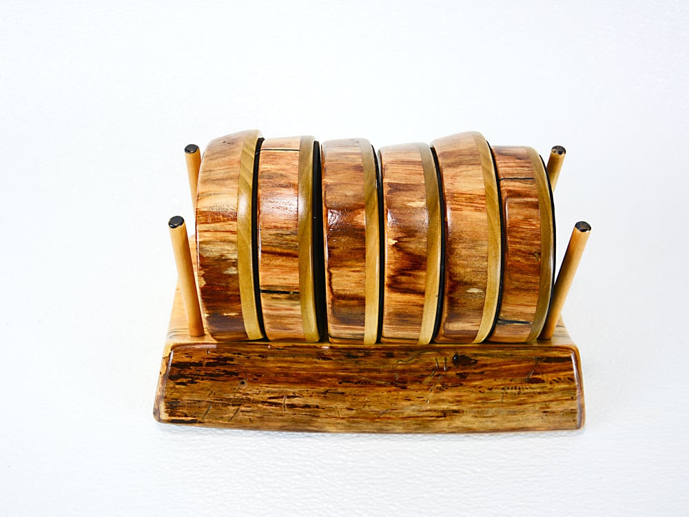 Image of Wooden Coasters, Ash wood nonslip, Natural Wooded Log Shapped Coaster Set