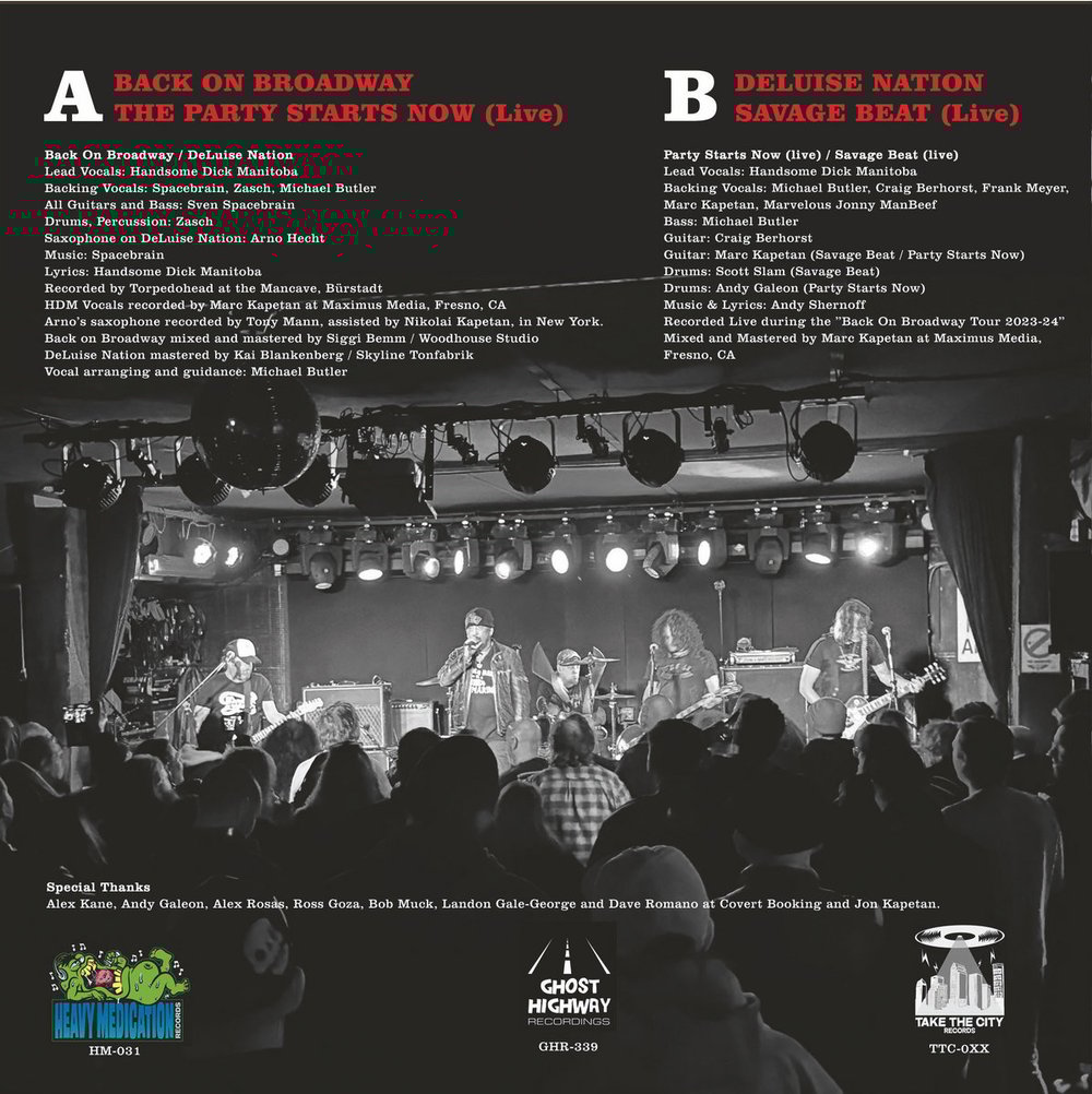 Handsome Dick Manitoba "Back On Broadway" (Heavy Medication/Ghost Highway) Red 7" IMPORT