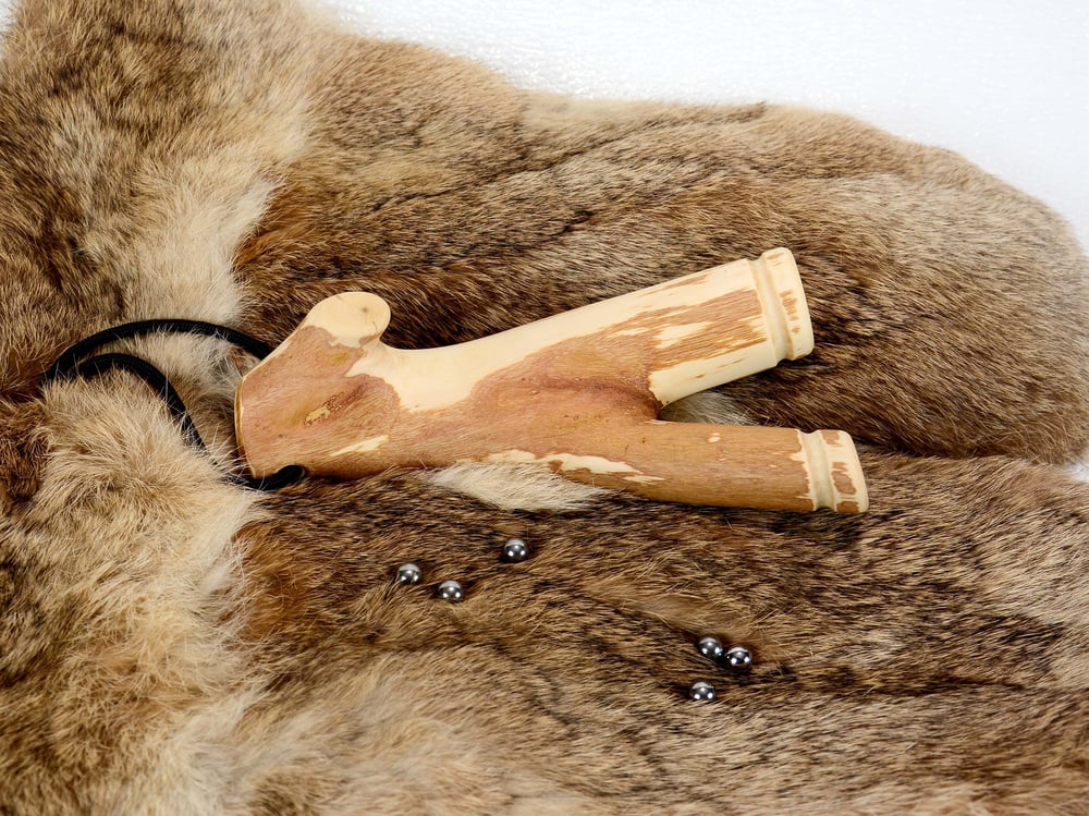 Image of Natural Wood Fork Slingshot made of Maple, Wooden Catapult, Survivalist Sling Shot