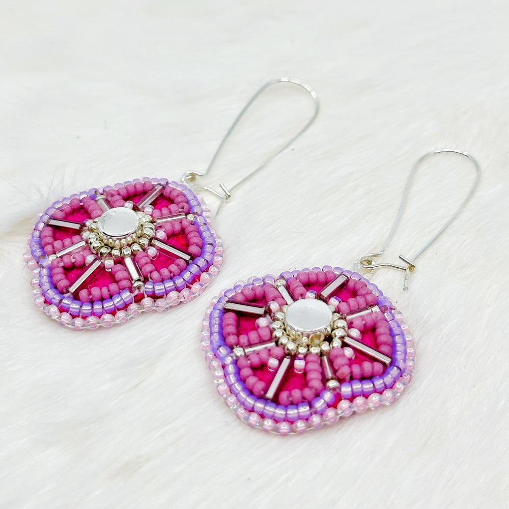 Image of Spring Bloom - Hanging Earrings with Salmon Leather