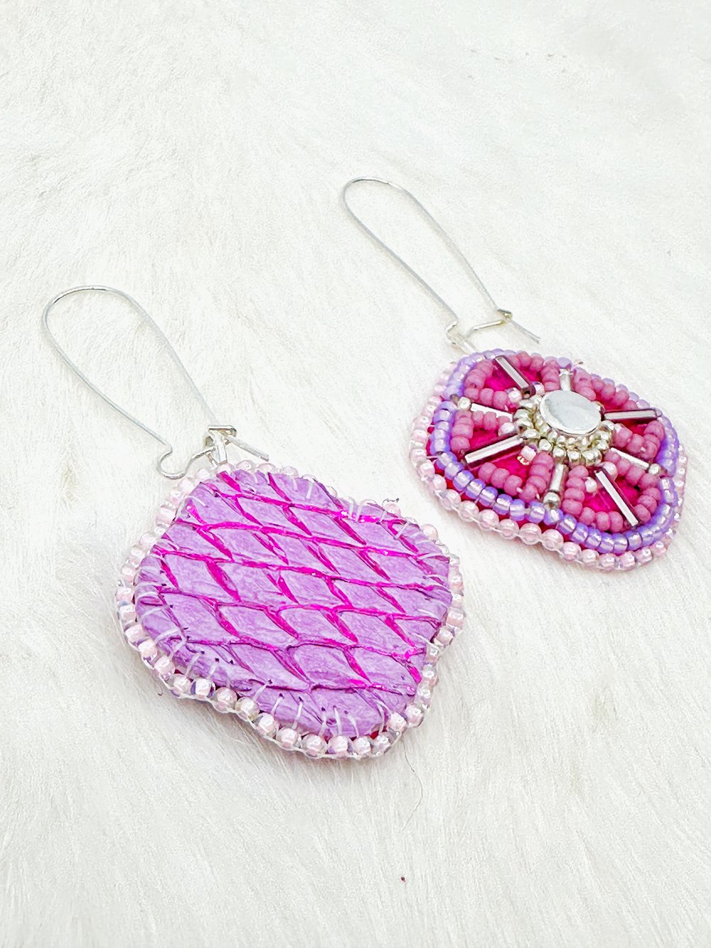 Image of Spring Bloom - Hanging Earrings with Salmon Leather