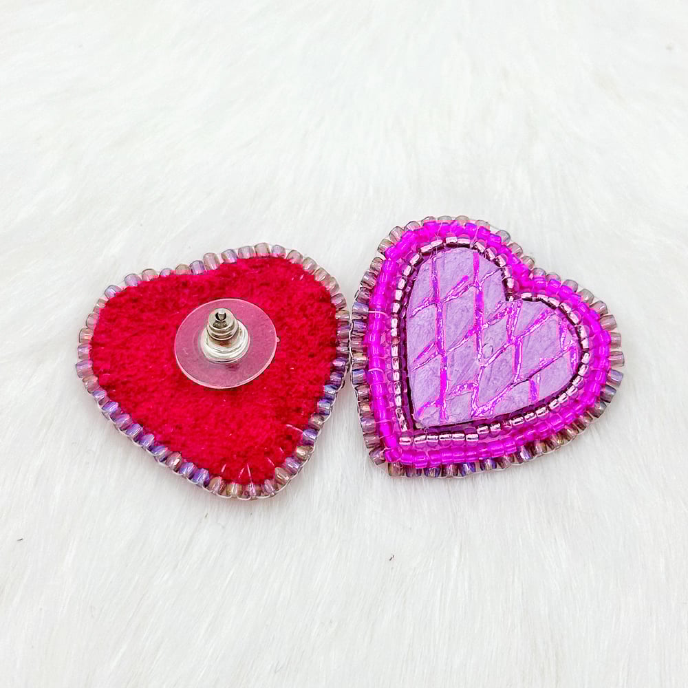 Image of Salmon Leather Pink Stud Earrings