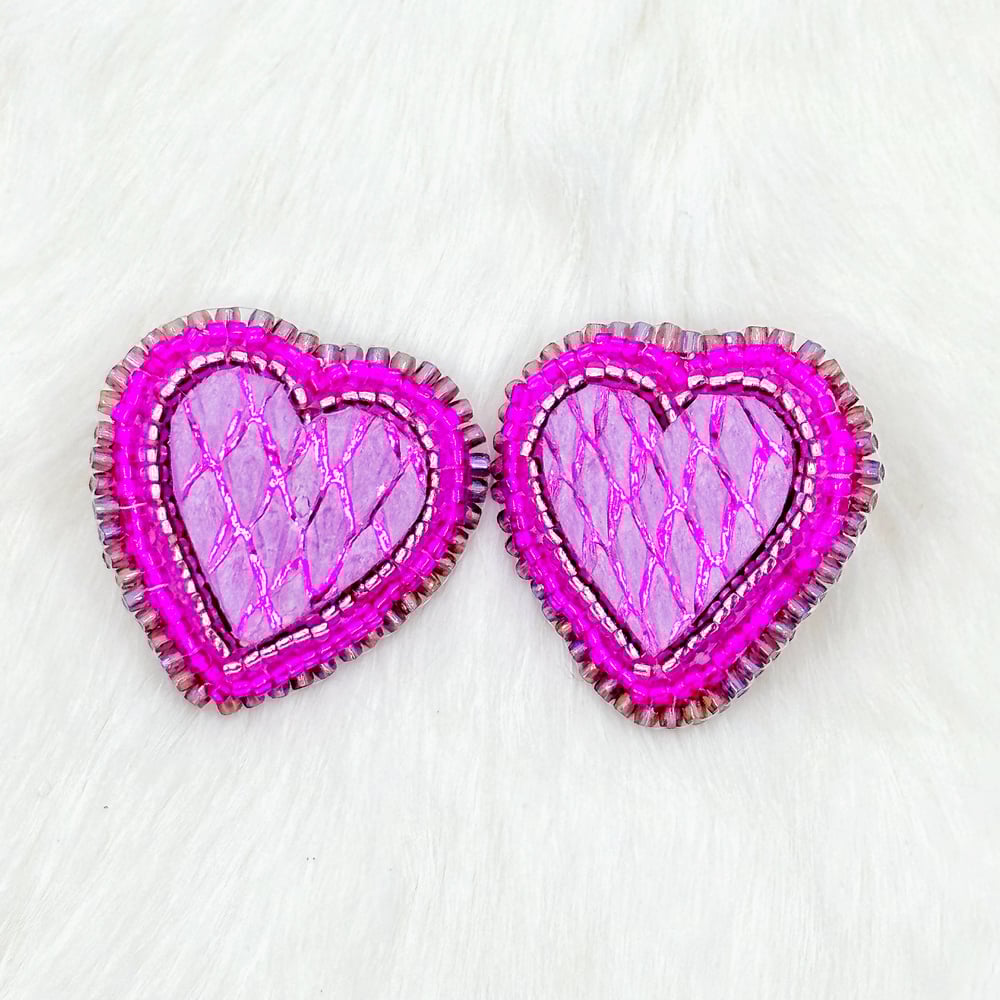 Image of Salmon Leather Pink Stud Earrings