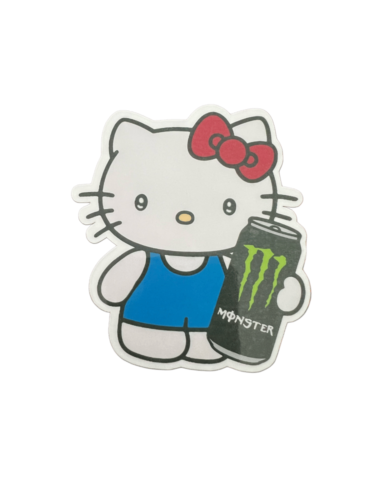 Image of hello kitty holding a monster energy drink sticker