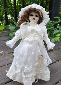 Image 4 of Horror Creepy Porcelain Artist Doll Elizabeth with Glowing Eyes 