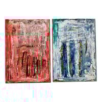 Image 1 of 1970s Pair of Abstract Paintings on Canvas, Signed "Hill '73", Labeled St. Martins College of Art