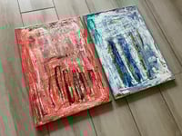 Image 2 of 1970s Pair of Abstract Paintings on Canvas, Signed "Hill '73", Labeled St. Martins College of Art