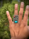 horse Sonoran Gold Turquoise with Red Mediterranean cluster ring