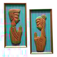 Image 1 of Pair of Mid Century Teak Carvings, Framed, 1960s