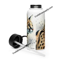 Image 2 of Serval Portrait on 32 oz Stainless steel water bottle with a straw & lid