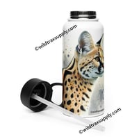 Image 4 of Serval Portrait on 32 oz Stainless steel water bottle with a straw & lid