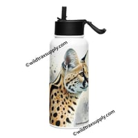 Image 1 of Serval Portrait on 32 oz Stainless steel water bottle with a straw & lid