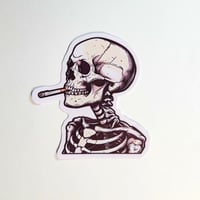 Image 1 of Skeleton Smoking A Cigarette Matte Vinyl Sticker