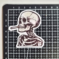 Image 2 of Skeleton Smoking A Cigarette Matte Vinyl Sticker