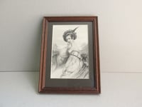 Image 5 of Framed Antique Engraving Print, Young Victorian Lady Wearing Tartan Hat by a Loch, Small 