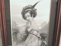 Image 4 of Framed Antique Engraving Print, Young Victorian Lady Wearing Tartan Hat by a Loch, Small 