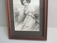 Image 3 of Framed Antique Engraving Print, Young Victorian Lady Wearing Tartan Hat by a Loch, Small 