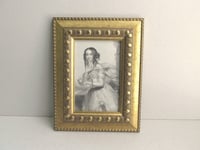 Image 1 of Framed Antique Engraving Print, Victorian Girl in Garden with Bird on Her Hand, Small
