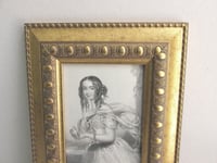 Image 2 of Framed Antique Engraving Print, Victorian Girl in Garden with Bird on Her Hand, Small