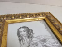 Image 4 of Framed Antique Engraving Print, Victorian Girl in Garden with Bird on Her Hand, Small