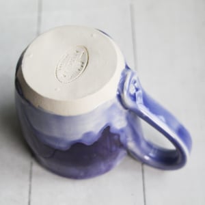 Image of Stoneware Mug in Dripping Purple Glazes, 12 Oz. Handmade Pottery Coffee Cup, Made in USA