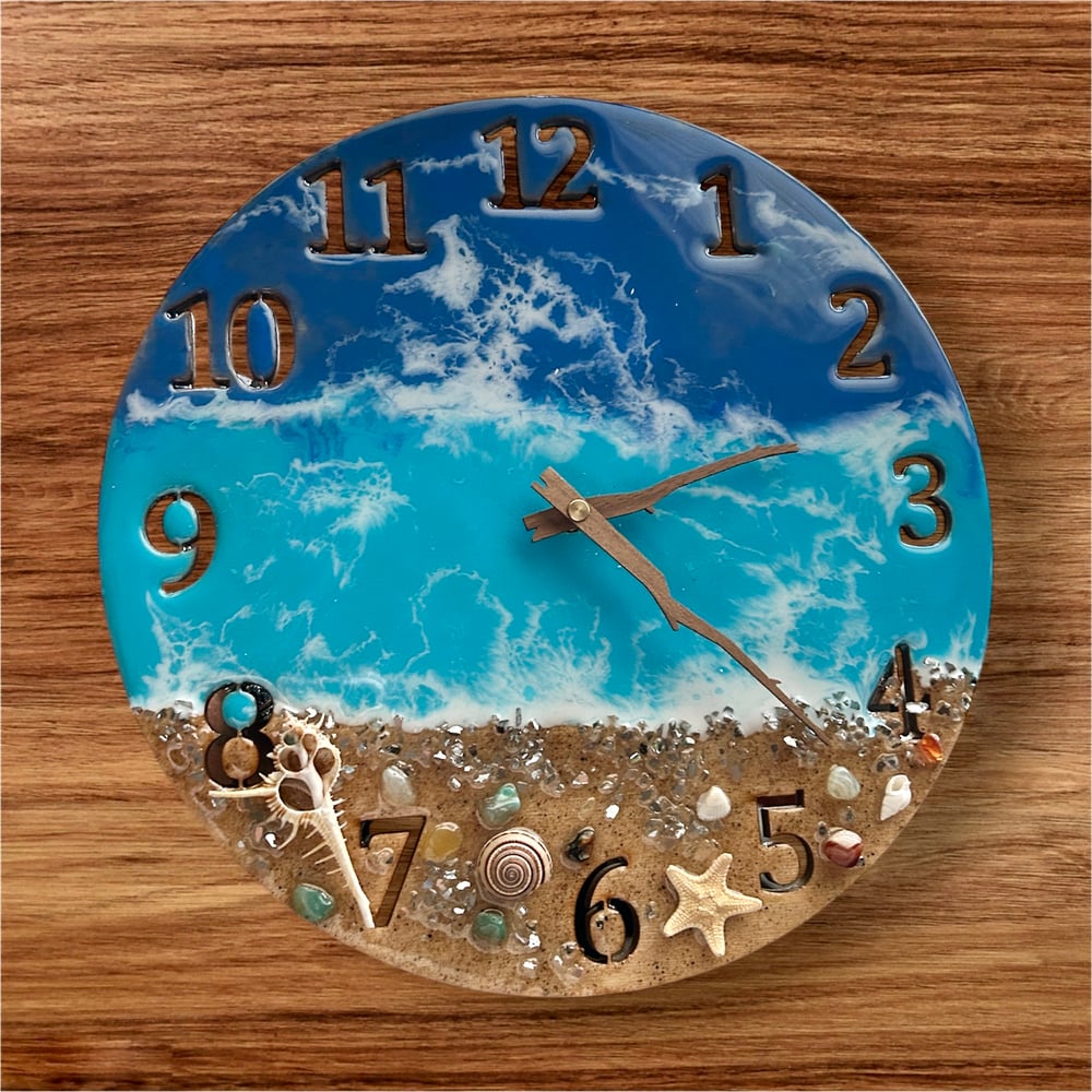 Image of 12” Resin Ocean Themed Clock with Numbers