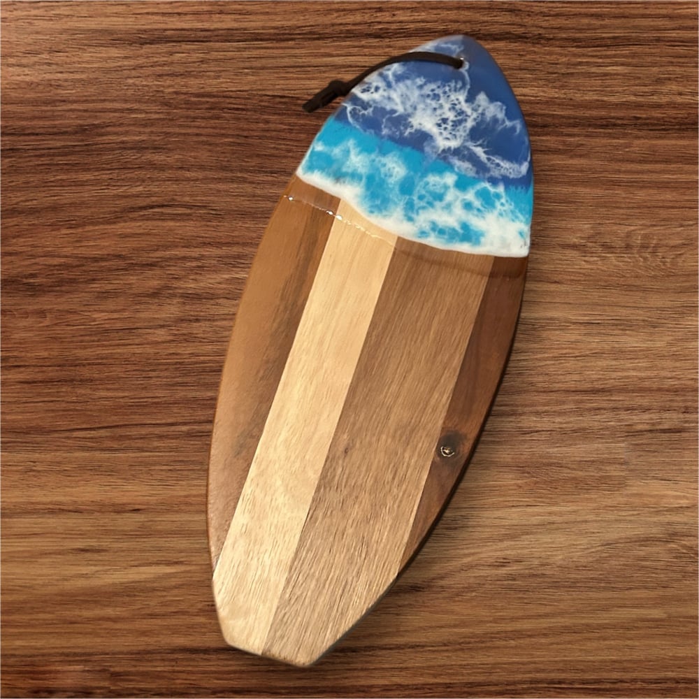 Image of Resin Ocean Themed Acacia Wood Shiplap  Surfboard