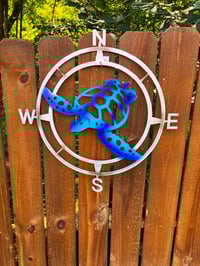Image 1 of Blue Sea Turtle, Compass Rose Wall Decor
