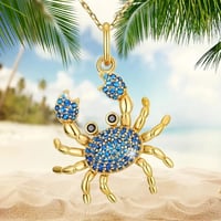 Gold Sea Crab Blue inlaid stone Pendant