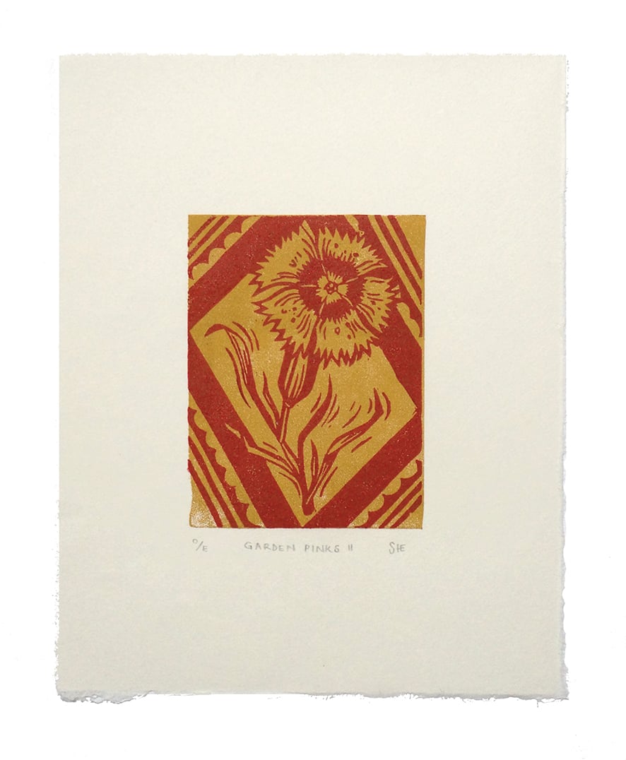 Image of Garden Pinks I + II - Linocut - Berry + Ginger