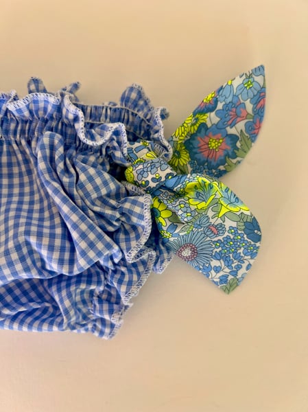 Image of Bikini vichy bleu et liberty fluo jaune