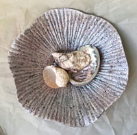 Image 3 of Wavy paper mache bowl in a greenish pearl shade. Decorative recycled papier plate.