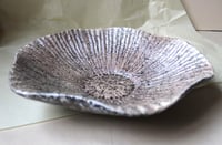 Image 4 of Wavy paper mache bowl in a greenish pearl shade. Decorative recycled papier plate.