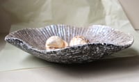 Image 5 of Wavy paper mache bowl in a greenish pearl shade. Decorative recycled papier plate.