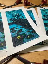 Image 1 of A Bullfrogs Night -  Reductioni Wood Engraving