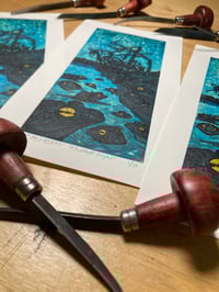 Image 2 of A Bullfrogs Night -  Reductioni Wood Engraving