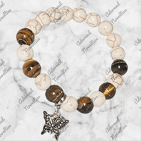 Image 1 of ANA826160 - Natural White Stone Howlite Crystal Jades & Tiger Eye Bead Bracelet