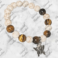 Image 2 of ANA826160 - Natural White Stone Howlite Crystal Jades & Tiger Eye Bead Bracelet