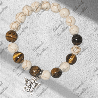 Image 3 of ANA826160 - Natural White Stone Howlite Crystal Jades & Tiger Eye Bead Bracelet