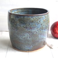 Image 3 of Rustic Stoneware Utensil Holder in Speckled Blue and Green, Hand Made in USA