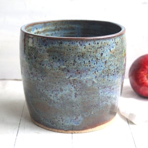 Image of Rustic Stoneware Utensil Holder in Speckled Blue and Green, Hand Made in USA