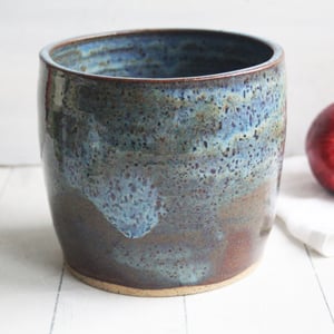 Image of Rustic Stoneware Utensil Holder in Speckled Blue and Green, Hand Made in USA