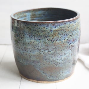 Image of Rustic Stoneware Utensil Holder in Speckled Blue and Green, Hand Made in USA